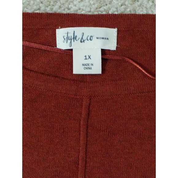 Style&co Woman~Plus Sz 1X~Seamed Dark Orange  Boat-Neck Rich Auburn Tunic NWT$56 - Picture 4 of 12